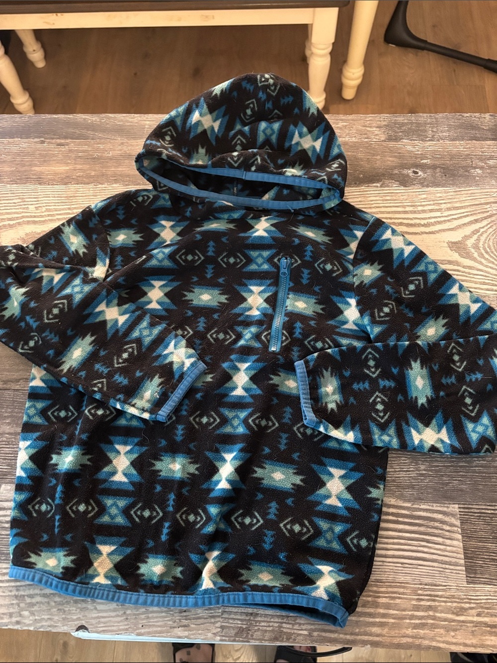 Kids Blue Aztec Fleece Hoodie Sweatshirt